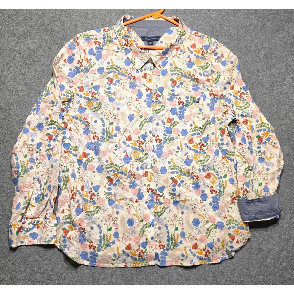 Tommy Hilfiger Womens XXL Floral Cotton Button Down Shirt Long Sleeve Multi